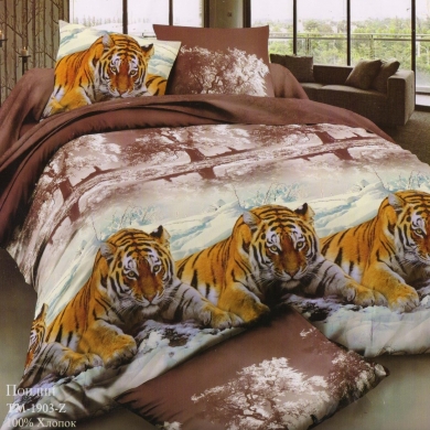 Постельное белье из поплина «Амурские тигры» | Интернет-магазин изделий из льна «Линайф»