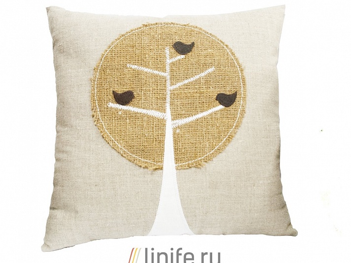 Подушка «Воробьи на дереве» | Интернет-магазин изделий из льна «Линайф»