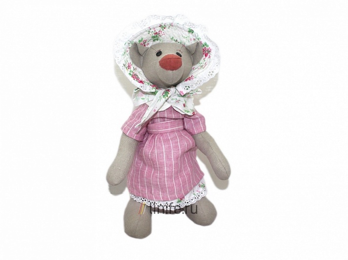Кукла «Мишка-садовник дама» | Интернет-магазин изделий из льна «Линайф»